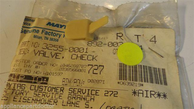 MAYTAG WHIRLPOOL JENN AIR DISHWASHER 3255-0001 Valve, check NEW IN BAG MAYTAG WHIRLPOOL JENN AIR DISHWASHER 3255-0001 Valve, check NEW IN BAG